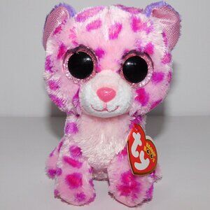 2013 Ty Beanie Boos 6" Pink Purple Sparkle Eyes Leopard Glamour Plush NEW w Tag